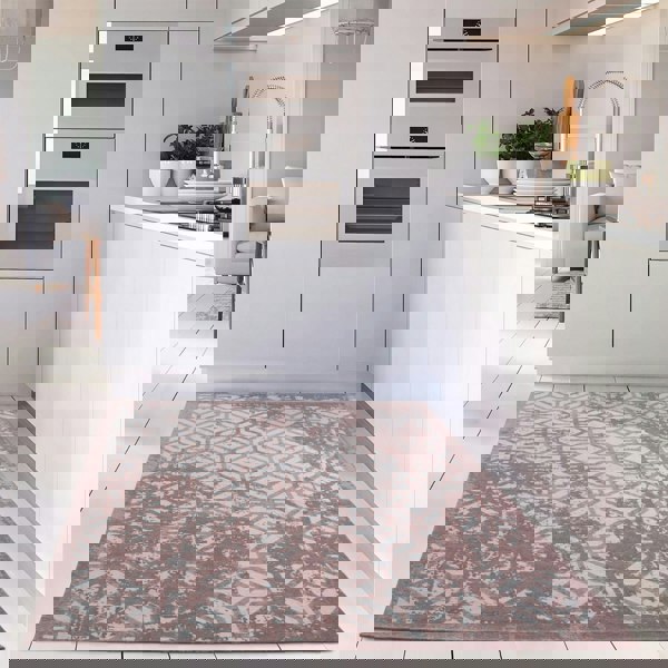 Machine Washable Flatweave Rug Geometric in Pink