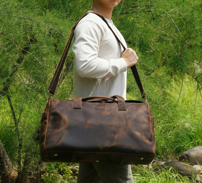 Touribag Genuine Leather Weekend Bag - Dark Brown