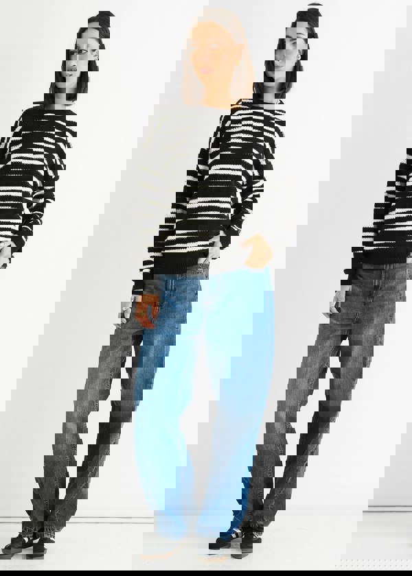 Gini London Black Stripe Chunky Knit Oversized Jumper