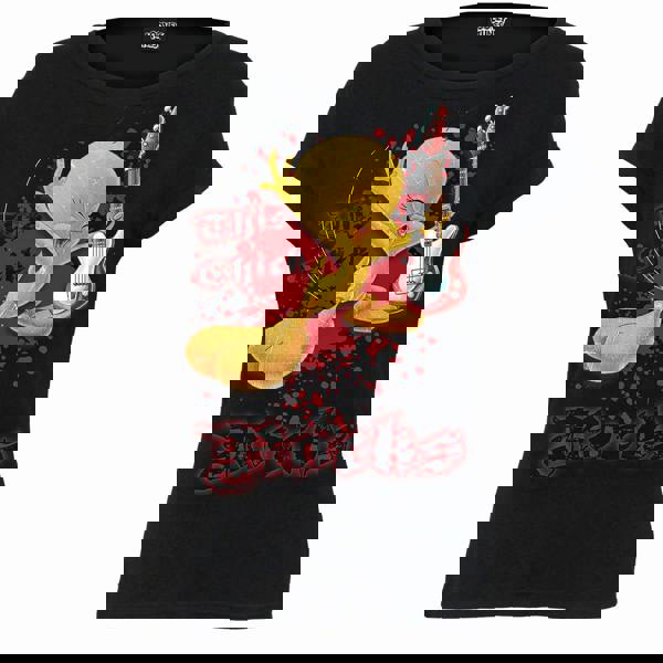 TWEETY - THIS CHICK ROCKS - Boatneck Cap Sleeve Top Black