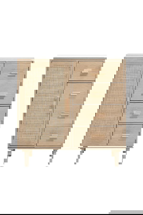 Living and Home Wood and Rattan Accent Side Cabinet