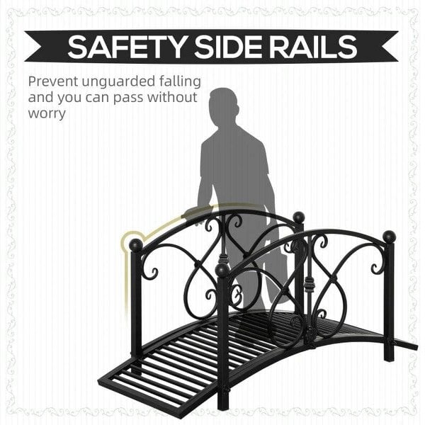 102L x 48W x 49H Classic Metal Garden Bridge with Safety Railings Arc Footbridge Decorative Pond Bridge for Backyard Creek Stream, Black