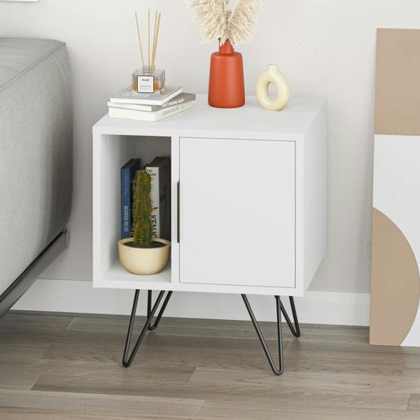 Decortie Glynn Modern Bedside Table with Metal Hairpin Legs Bedroom Nightstand with Storage 50.2cm