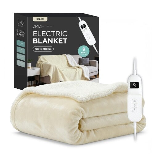 DMD Collective Heated Electric Blanket - Sherpa Fleece, Auto-Off, 9 Heat Levels - 180cm x 200cm - Beige