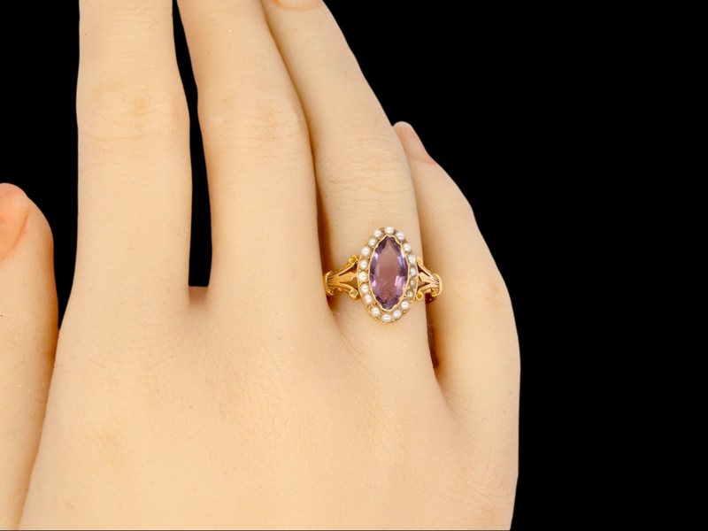 Vintage Tom 9 Carat Gold Amethyst & Pearl Dress Ring