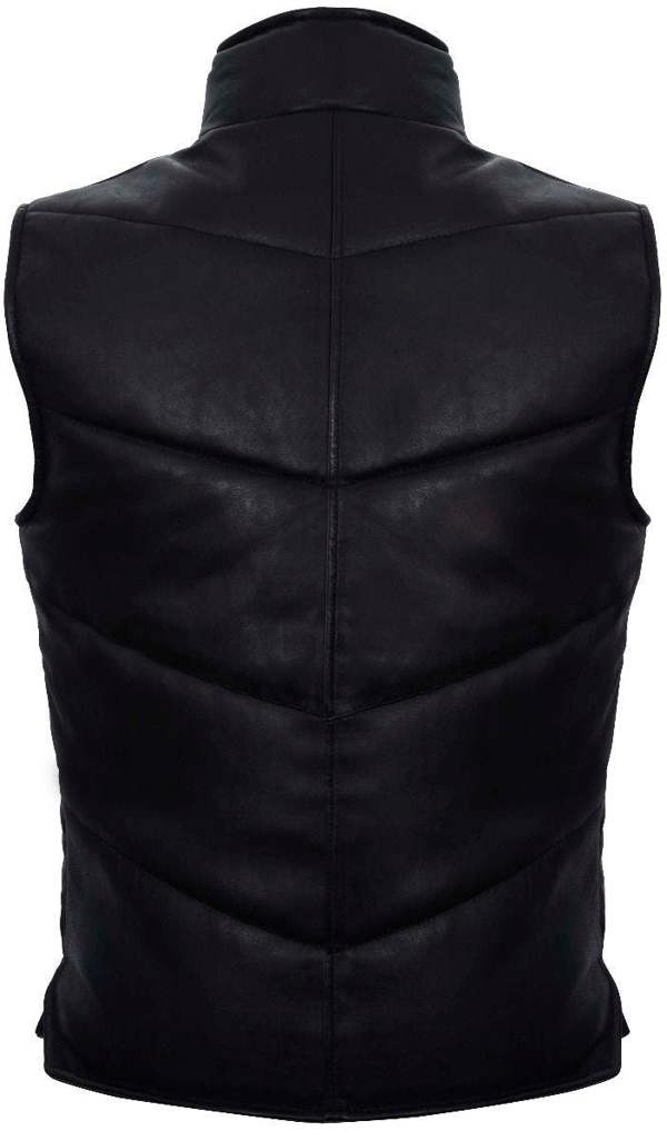 Infinity Leather Mens Puffer Warmer Waistcoat Sleeveless Padded Leather Jacket