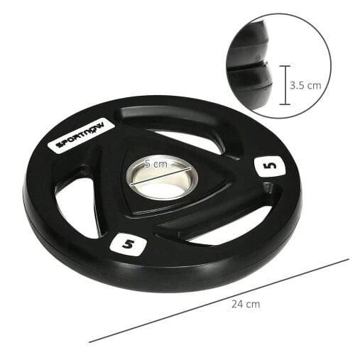 Bobobiy SPORTNOW Two 5kg Olympic Weight Plates, Tri-Grip Rubber-Coated Barbell Weights, with 5cm Holes, for Home, Gym, Office