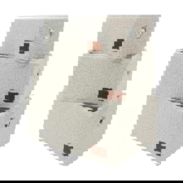 JVL Shiro Boucle Rectangular Fabric Storage Baskets for Home Organisation, Set of 3, White