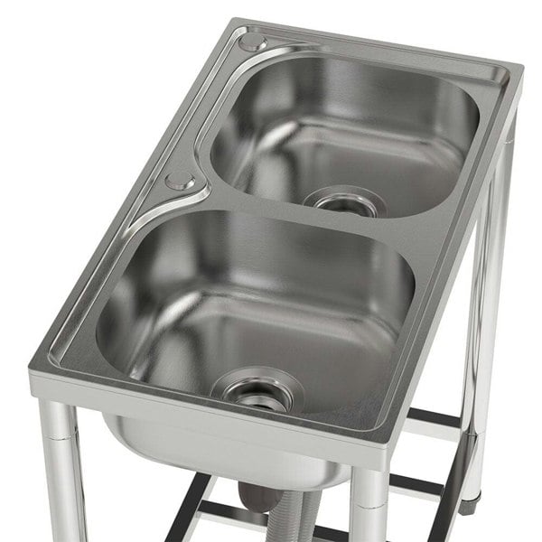 Two Compartment Stainless Steel Sink with Shelf Kitchen Sinks Living and Home
