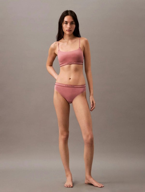 Calvin Klein TONAL LOGO COTTON Womens Bralette Red Grape W/ Apple Butter Logo