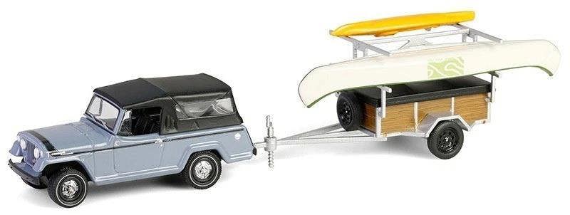 MCSlots 1968 Jeep Jeepster Commando SC-1 Grey Canoe Trailer 1:64 Greenlight 32320B
