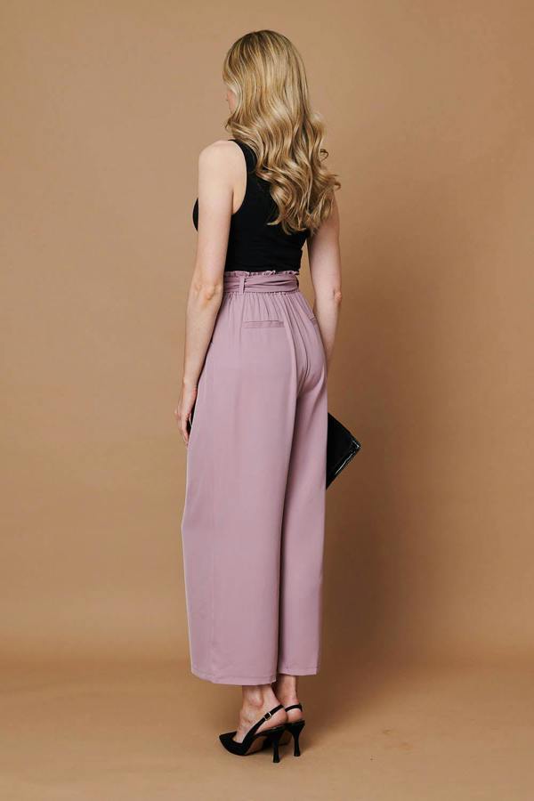 Pink | Tie Front High Waist Wide Leg Trousers