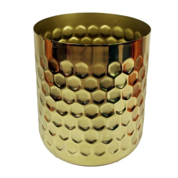 Leaf Honeycomb Metal Planter - Gold - 18cm x 15.5cm