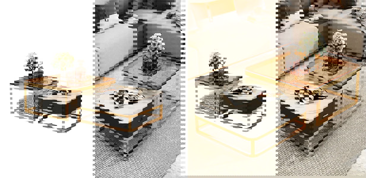 Horace Square Coffee Table, Tan & White-Ritconcept-Rit Concept