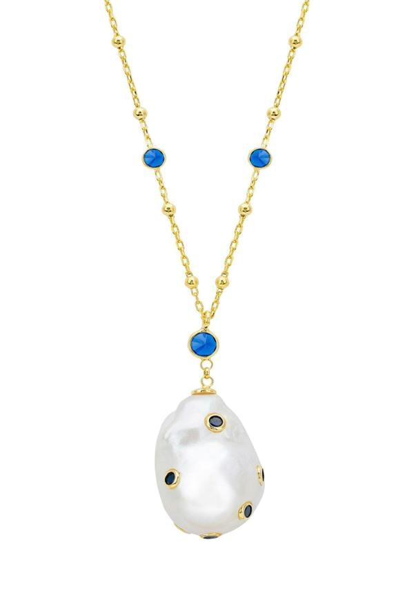 Latelita Polka Dot Baroque Pearl Long Necklace Gold Sapphire