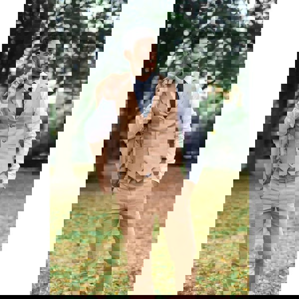 TruClothing TP-23 - Men's Camel 3 Piece Linen Summer Wedding Suit