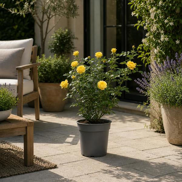 3L Yellow Patio Rose Outdoor Flowering Plant in Decorative Pot