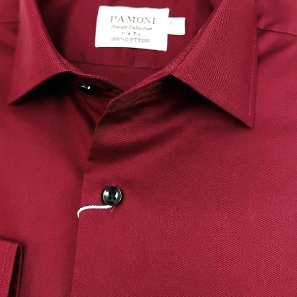 Close-up of a red shirt with a visible brand label.
