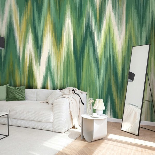 Origin Murals Ikat Zig Zag - Forest Green