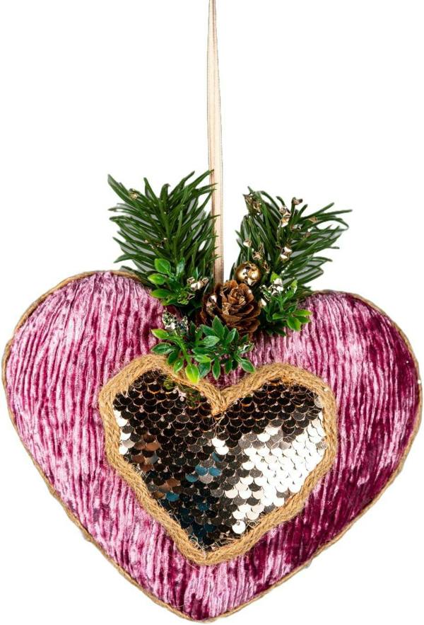 16.5cm Pink Burgundy Heart Christmas Hanging Decorations, Glitter Finish, Set of 3 image 5
