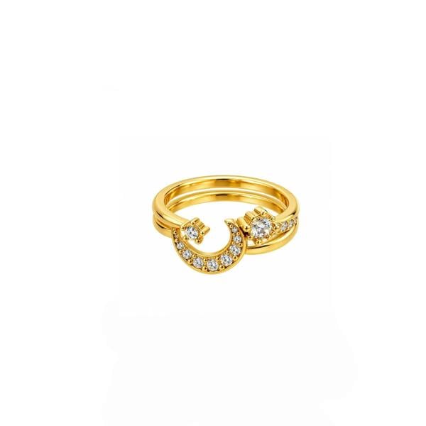 Luxe Tones Selene Luxe 18k Gold Plated Crystal Crescent Moon Ring