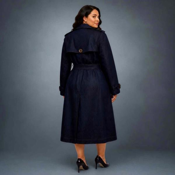 Sylvia Piechulla Plus Size Dark Navy Denim Trench Coat | Relaxed Oversized Longline Trench