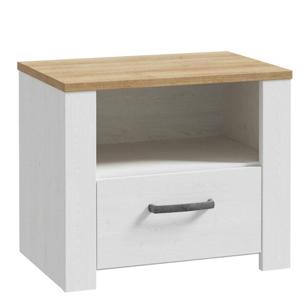 Wyld Haus Bramblecroft White and Natural Oak Wood 1 Drawer Bedside Table