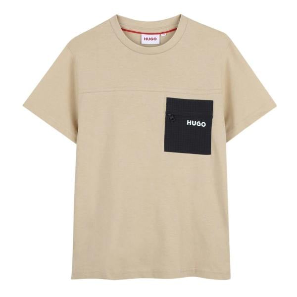 Hugo Childrens/Kids Logo Zip Pocket T-Shirt - Stone - 