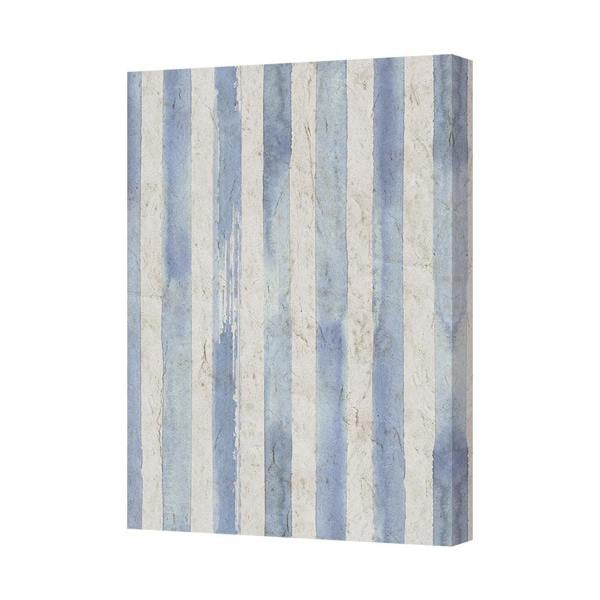 Benjamin Tate Design Blue Striped Canvas Wall Art With Soft Navy And Beige Tones