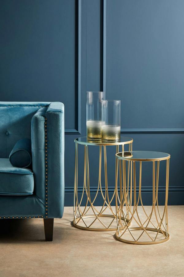Interiors by Premier Avantis Set of 2 Mirror Top Champagne Side Tables