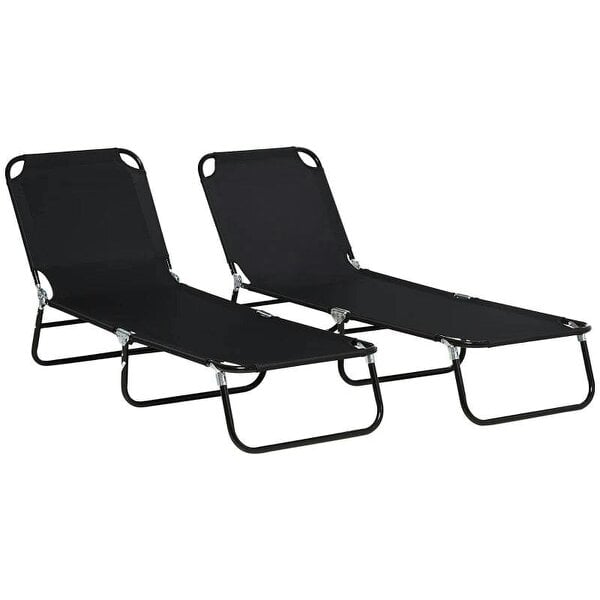 Bobobiy Set of Two Metal Frame Folding Sun Loungers - Black