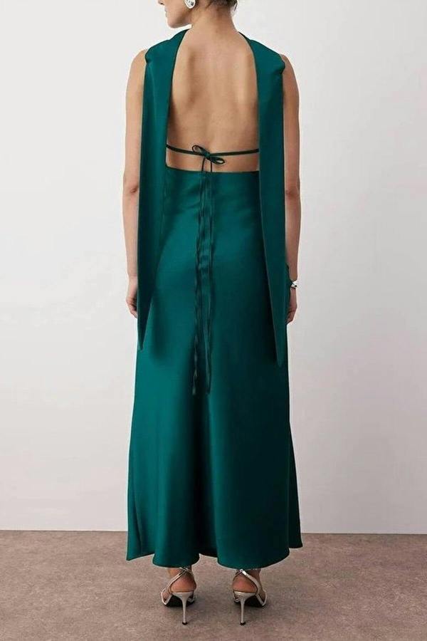 WOVCOR Scarf Detail Satin Maxi Dress with Strappy Design