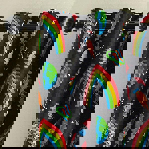Catherine Lansfield Rainbow Rockets Fully Reversible Eyelet Curtains Black