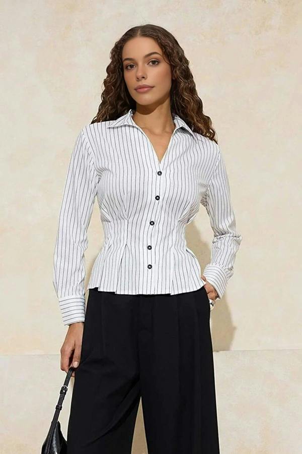WOVCOR Striped Fitted Shirt with Button Detail