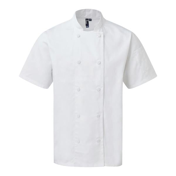 Premier Mens Coolchecker Short-Sleeved Chef Jacket - White