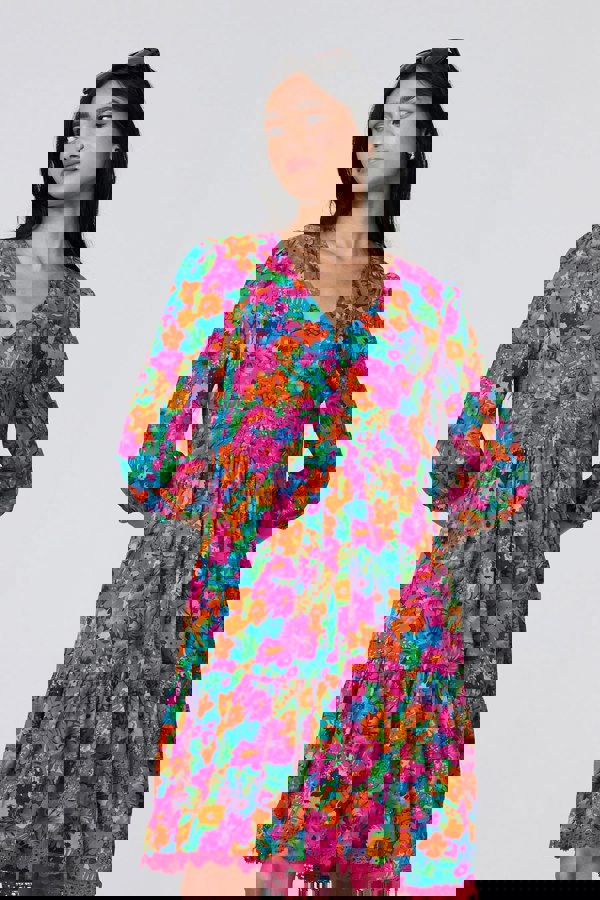 Pink | Floral 3/4 Sleeve Smock Dress