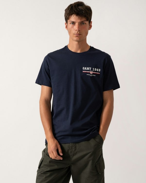 GANT Mens Graphic Short Sleeve T-Shirt - 433 Evening Blue - CHO - Designer Mens T-Shirts & Tops