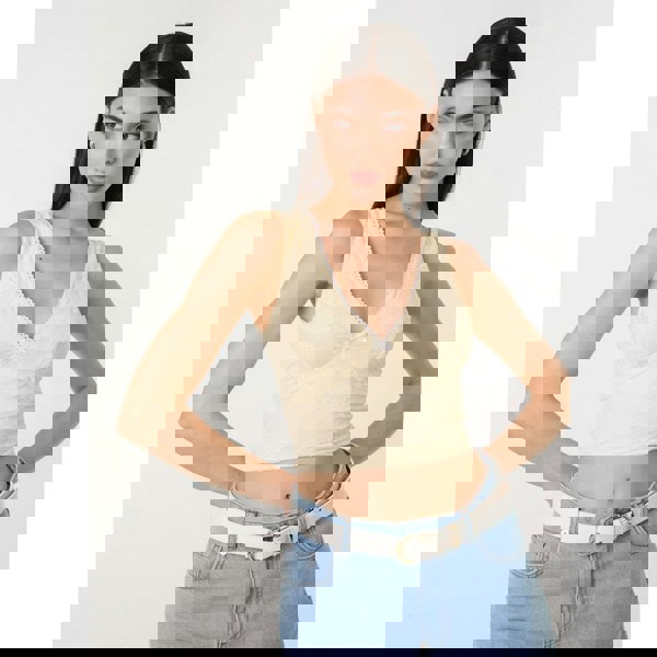 Pink Vanilla V Neck Lace Crop Top