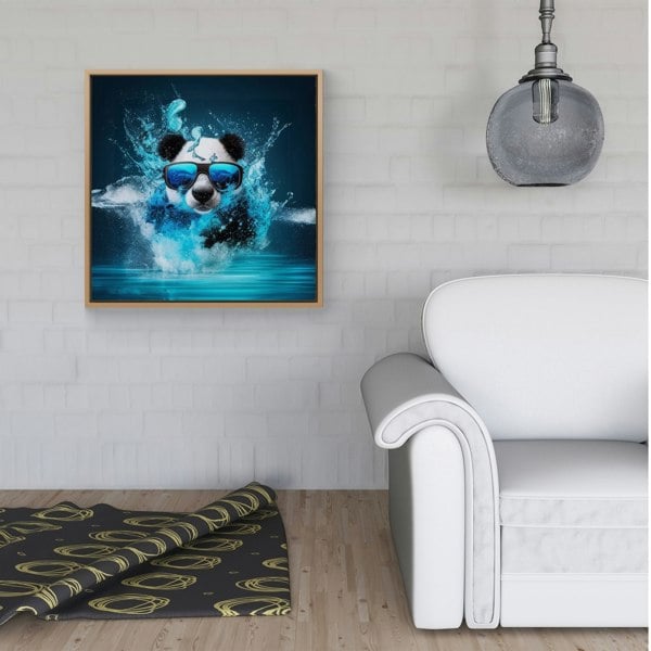 Warren Reed Panda Splash Art Water Framed Canvas