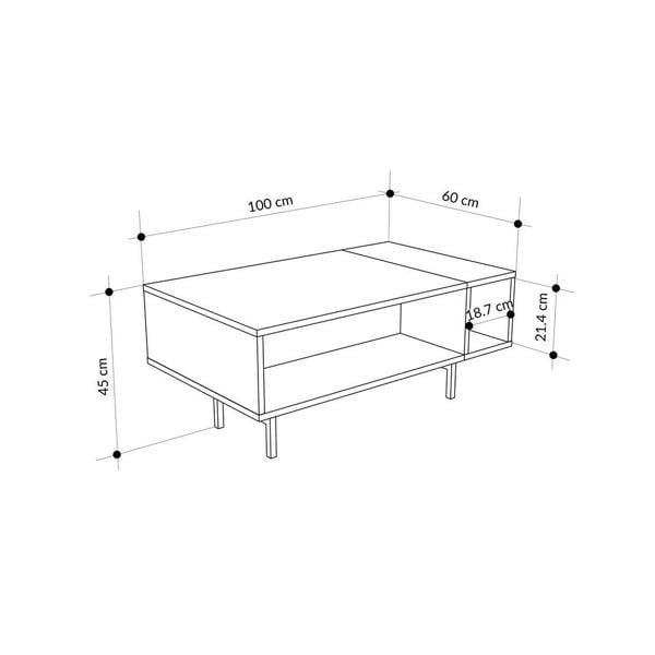 Decortie Modern 100cm Rectangle Coffee Table with Open Dual Shelf 4 Storage Compartments, Metal Frame Legs, Sonoma Oak, Ash Green