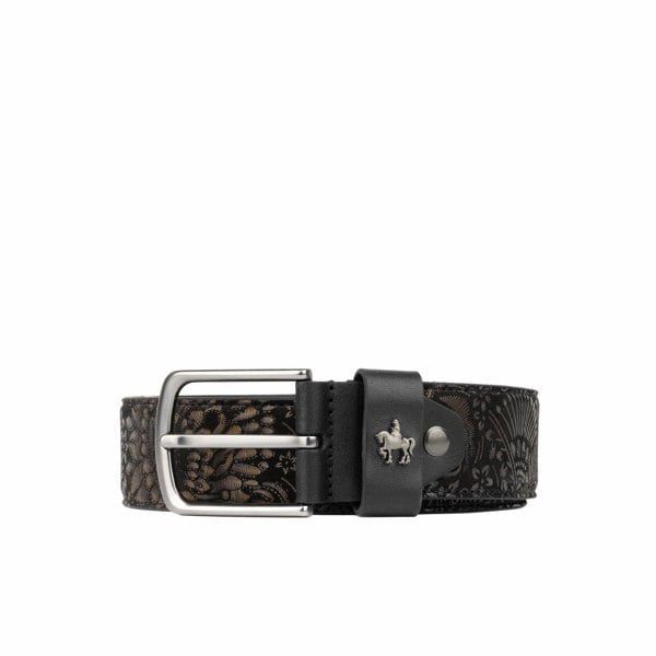 Embassy London Alec - Black Gold - Men's quality leather belt with dark silver metal buckle