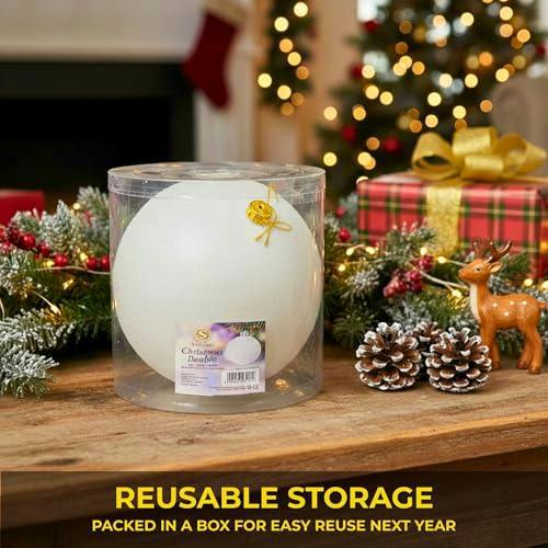 25cm White Glitter Christmas Bauble for Tree, Home Decor and Seasonal Displays image 4