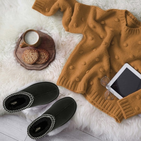 VIVA Mia: Women's Platform Sheepskin Lined Slip Ons Anti Slip Rubber Soles