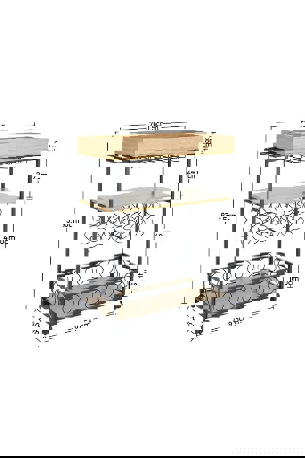 Living and Home 81×40×94cm Metallic Rolling Serving Bar Cart with Wine Rack and Glass Cup Holder