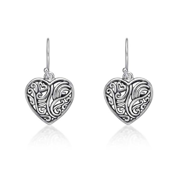 925 Sterling Silver Intricate Heart Drop Earrings for Women - namana.london