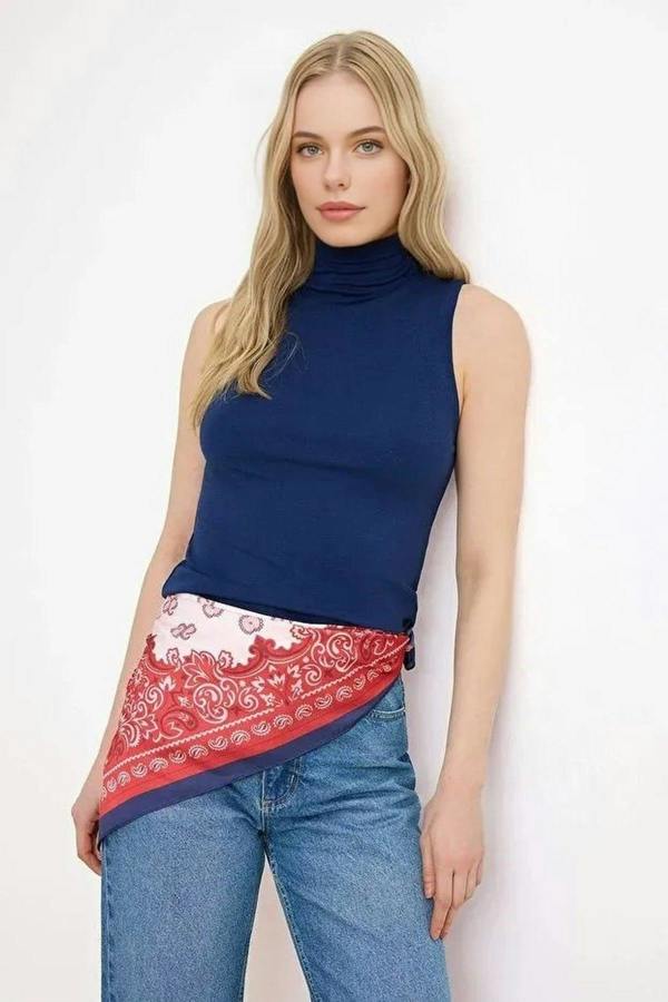 WOVCOR High Neck Regular Length Knitted Blouse