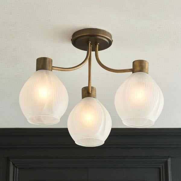Pagazzi Lighting Hamilton 3 Light Antique Brass Semi Flush Ceiling Light