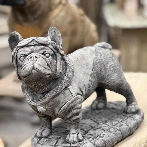 OSN Pilot Frenchie Stone Statue Detailed Garden Ornament