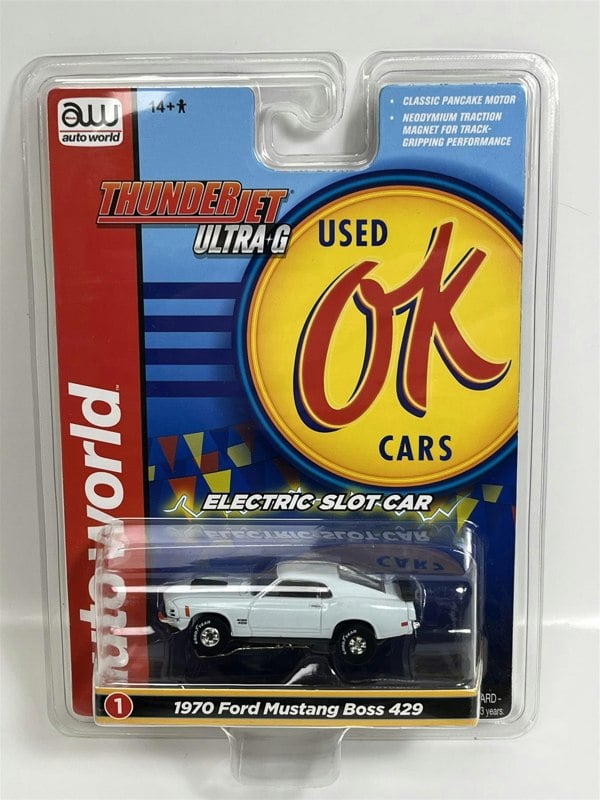 Auto World Slot Cars 1970 Ford Mustang Boss 429 Light Blue Thunderjet Ultra G HO Slot Car SC377-1