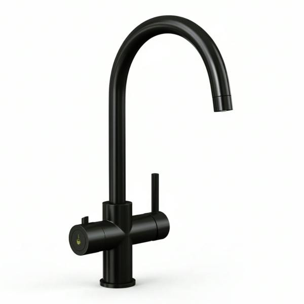 Matt black boiling water tap on a white background